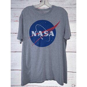 NASA Logo Gray Short Sleeve T-Shirt Size Large Unisex Cotton Blend Casual Graphi
